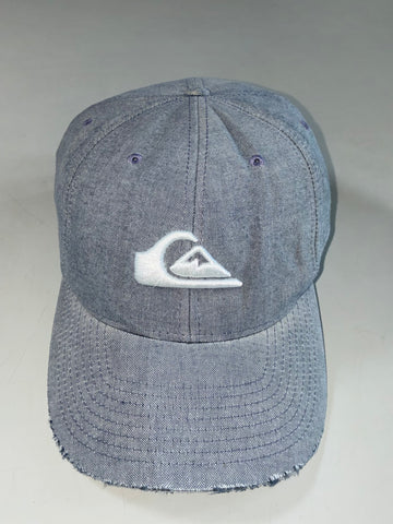 Quiksilver Chambray Blue Distressed Brim Cap – Embroidered Wave Logo (Adjustable)