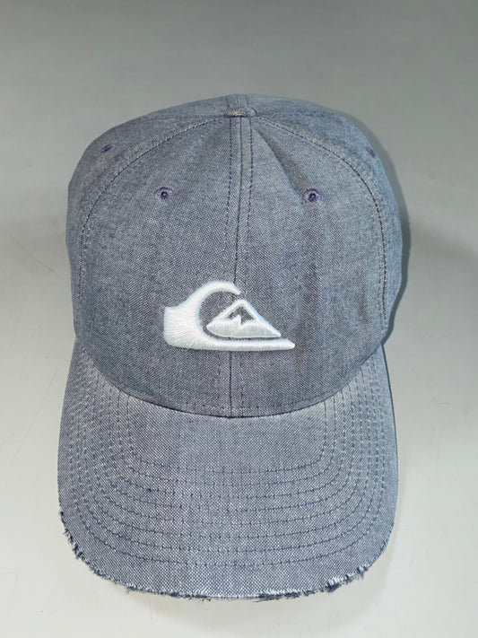 Quiksilver Chambray Blue Distressed Brim Cap – Embroidered Wave Logo (Adjustable)