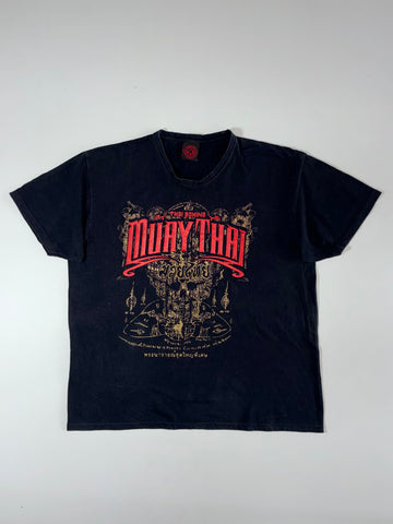 Vintage Muay Thai “Thai Boxing” Graphic T-Shirt – Faded Black  Streetwear (XL)