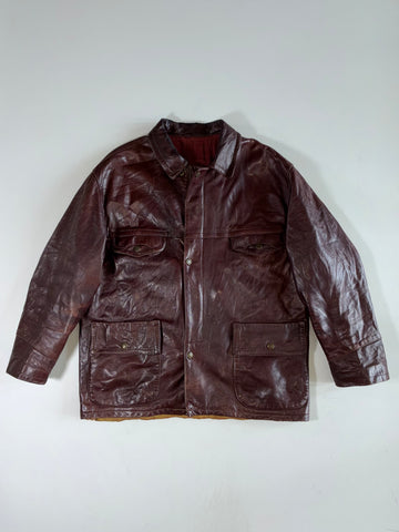 Vintage Burgundy Leather Four-Pocket Field Jacket (2XL)