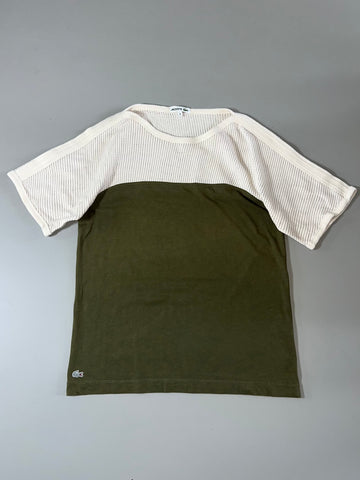 Lacoste Colorblock Mesh Knit T-Shirt — Olive Green / Cream (XS)