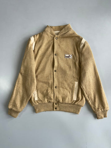 Puma Re Vintage Knit-Trim Bomber Jacket Cream Beige (M)