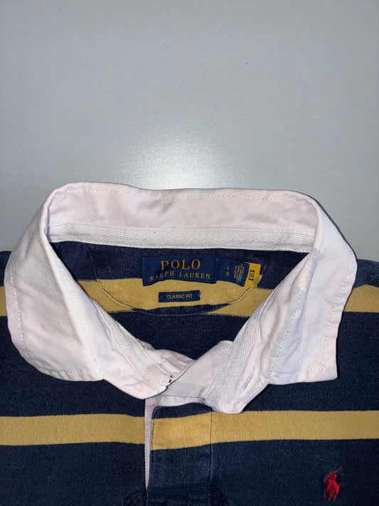 Polo Ralph Lauren Navy & Gold Striped Rugby Shirt Classic Fit (XL)