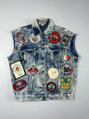 Vintage Revox Acid Wash Denim Biker Vest with Patches (M)