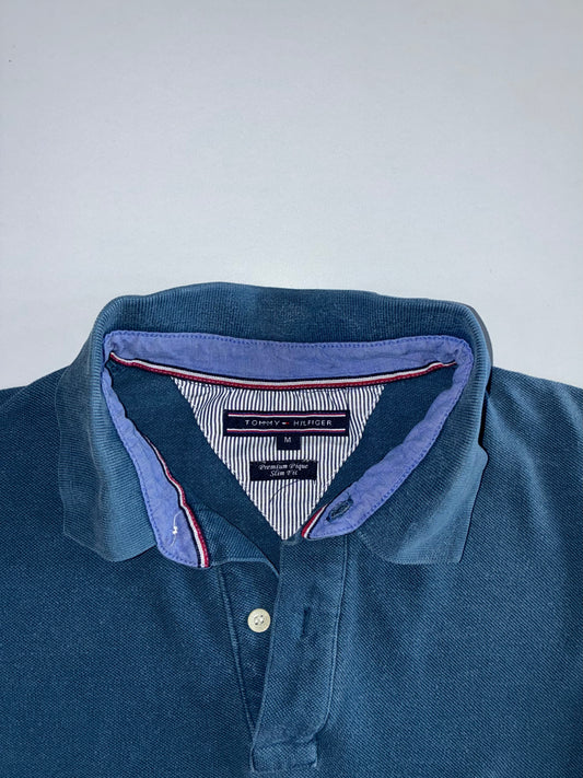 Tommy Hilfiger Flag Logo Long Sleeve Pique Polo T-Shirt Steel Blue (L)