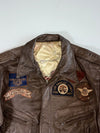 Vintage USA Service Patch Distressed Brown Leather Flight Jacket (XL)