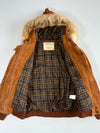 Vintage Basics Cognac Suede Fur Hood Toggle Bomber Jacket (XL)