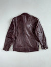 Vintage Burgundy Leather Zip Bomber with Piping & Epaulettes, Made in Spain, (S)
