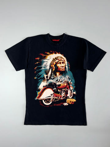 Last Rebels Native Chief Motorcycle Graphic T-Shirt – Black (L)