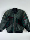 Vintage Green Suede Leather & Knit Panel Bomber Jacket (2XL)