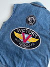 Bang Bang Vintage Denim Biker Vest – Embroidered Patches (Royal Navy, Border Patrol, Eagle) (S)