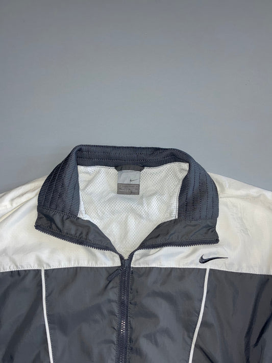 Nike Vintage Charcoal Grey & White Colorblock Piping Detail Track Jacket — Mesh Lined | Size (S)