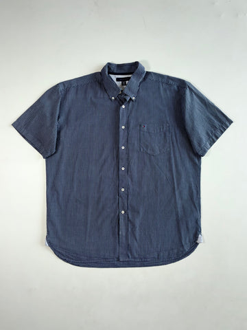 Tommy Hilfiger Navy Micro Check Short Sleeve Button-Down Shirt (2XL)