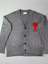 AMI Paris Grey V-Neck Cardigan – Red Ami de Coeur Logo (XL)