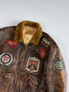 Vintage 90s Cotton Field Pure Leather A-2 Flight Bomber Jacket Military Patch Sherpa Collar, Distressed (XL)