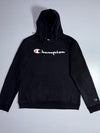 Champion Script Logo Pullover Hoodie – Black, (M)