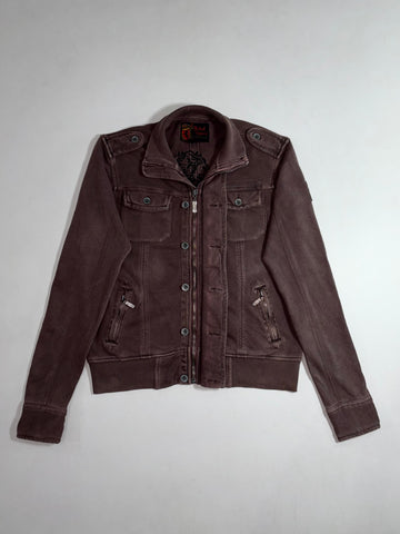 Rebel Spirit Military Zip Jacket with Embroidered Lion – Washed Brown (L)