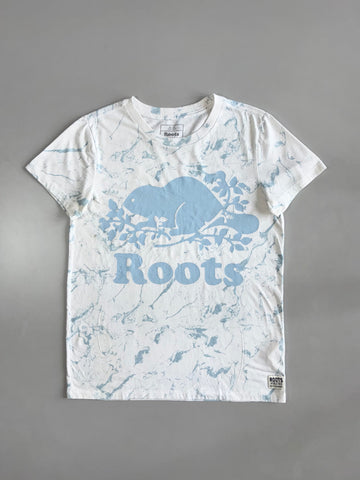 Roots Marble Print Graphic T-Shirt – White/Blue (S)