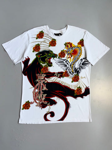 Vintage Christian Audigier Y2K Graphic Snake Fire T-shirt (L)