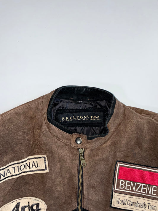 Vintage Skelton 1962 “Melbourne” Suede Leather Racing Moto Jacket  Benzene Patch Biker (L)