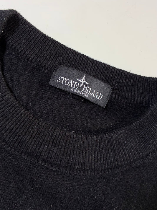Stone Island Compass Badge Crewneck Knit Sweater with Strap Details – Black (M)