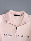 Tommy Hilfiger Quarter Zip Pullover Sweatshirt - Pink Embroidered Spell Out Vintage (L)