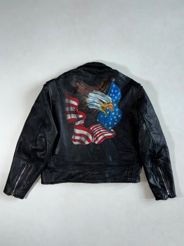 Rebel Rider by Just Brass Black Leather Double Rider Biker Jacket – Belted, Made in USA (L/XL)
