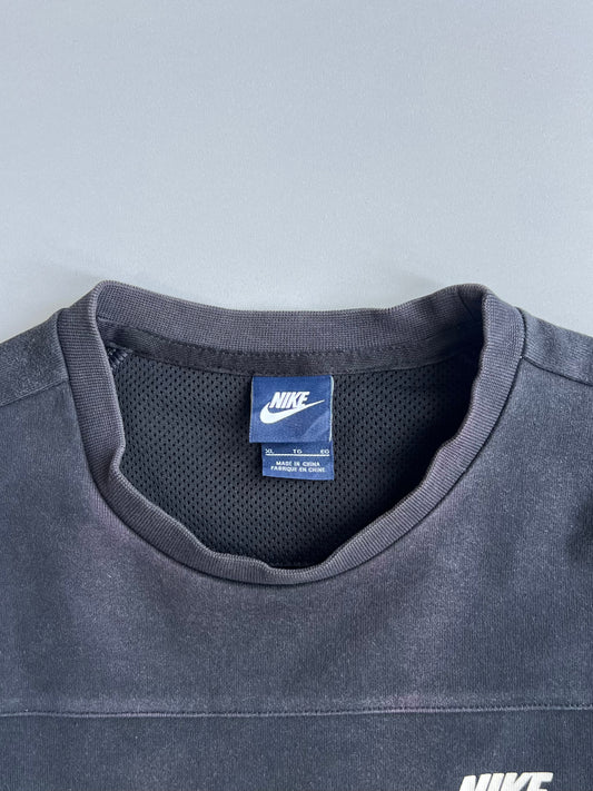 Nike Sportswear Colorblock Crewneck Sweatshirt Black Cream Swoosh Logo Kangaroo Pocket ( L)