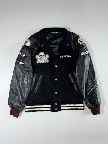Hundred Club “Destroy” Skull Patch Varsity Jacket – Black (S)