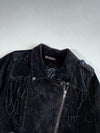 Love & Legend Black Suede Fringe Biker Jacket with Belt (XL/2XL)