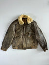 Distressed Brown Leather Shearling Aviator Flight Jacket (S/M)