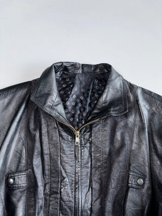 Vintage Premium Genuine Oversized Leather Jacket With Detachable Arm (S/M)