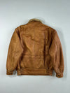 Vintage 80s Genuine Shearling Cognac Leather Aviator Bomber Jacket Furr Inside (2XL)