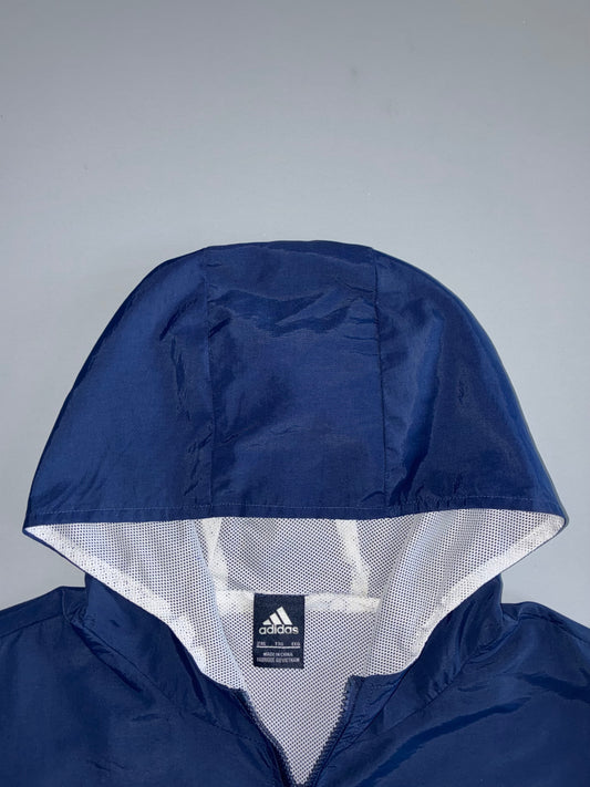 Adidas Vintage Navy & White  Colorblock Hooded Windbreaker Jacket Size (XL)