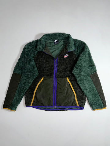 Nike Sportswear Green Colour-Block Sherpa Fleece Full-Zip Jacket (L/XL)