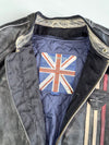 Triumph Original Distressed Pure Leather Biker Jacket | Union Jack Badge | Racing Stripes | Quilted Lining (2XL)