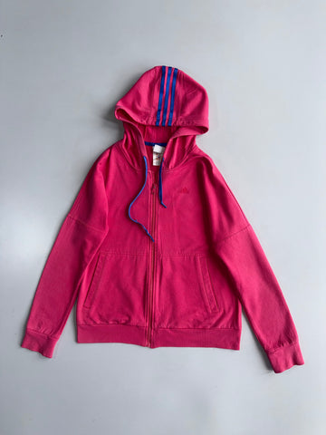 Adidas Pink Zip-Up Hoodie with Blue 3-Stripes (S)