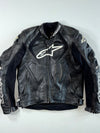 Alpinestars Black Leather Motorcycle Racing Jacket PADDED Shoulder Sliders (S)