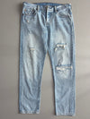 Vintage Levi’s 501 T Tapered Light Wash Distressed Ripped Jeans (W:33) (L:37)