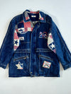 Vintage Jeno Dark Wash Patchwork Americana Denim Jacket (L)