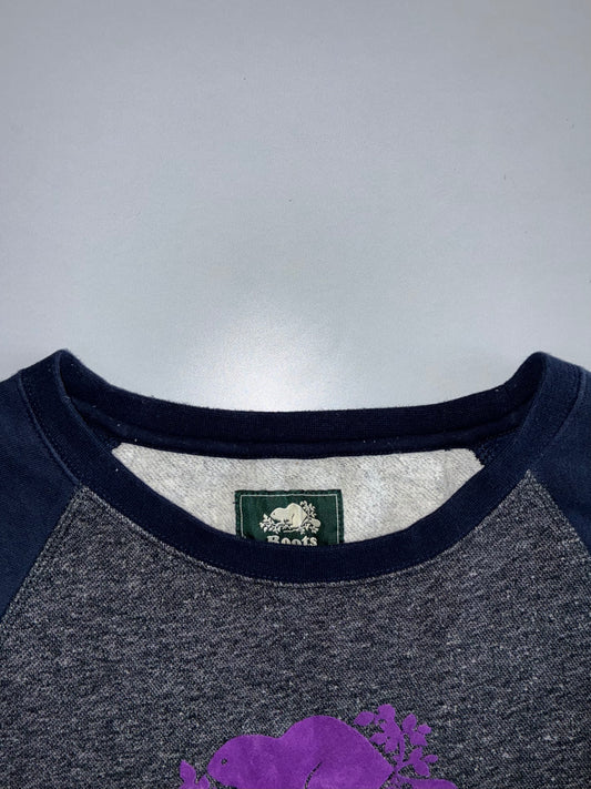 Roots Canada | “Athletic Goods 73” Raglan Crewneck Sweatshirt | Charcoal & Navy (M)