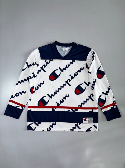 Champion All-Over Script Logo Long Sleeve Hockey Jersey (2XL)