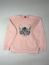 76 Speed Limit Embroidered Cat Face Crewneck Sweatshirt Pink  Women’s  (M/L)