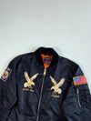 Schott NYC Black MA-1 Souvenir Bomber – Eagle Embroidery, US Navy & Flag Patches (M)