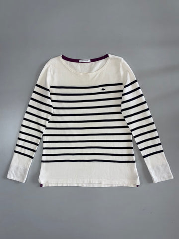 Lacoste Breton Stripe Long Sleeve Top – White & Navy (M/L)