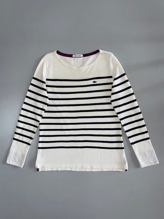 Lacoste Breton Stripe Long Sleeve Top – White & Navy (M/L)