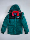 Adidas Originals Trefoil Colorblock Fleece-Lined Hooded Puffer Jacket Teal and detachable Cap (M)