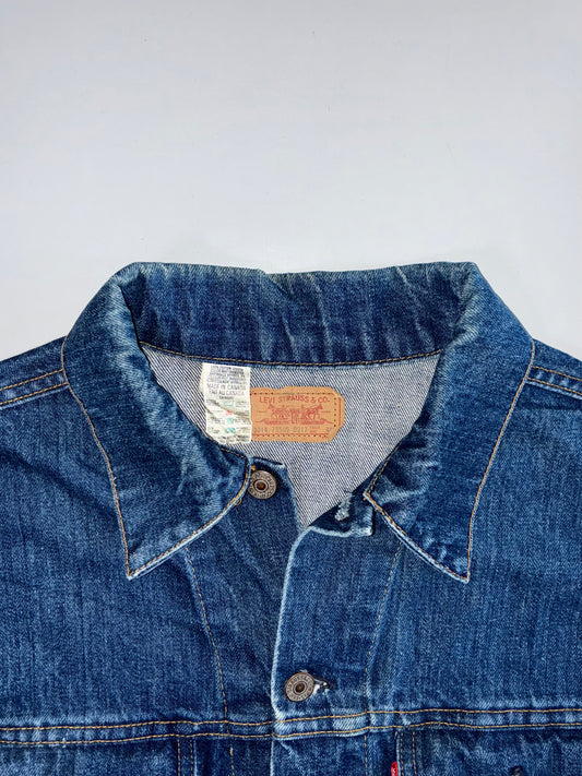 Vintage Levi’s Made in Canada Orange Tab Dark Indigo Wash Vintage Boxy Fit Button-Up Trucker Denim Jacket (M)