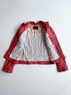 7eleven Red Genuine Leather Café Racer Jacket  women’s – Floral Lining (M)