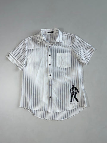 Endeson White Striped Short Sleeve Shirt – Rockstar Silhouette Print (M)